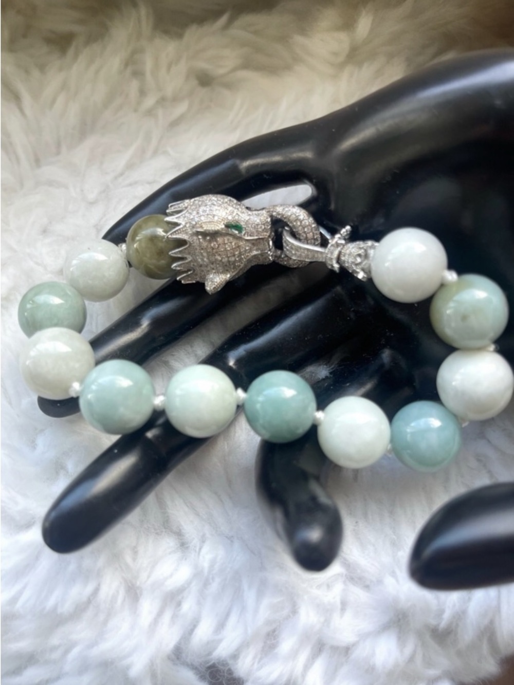 Jade Bracelet Cz Dragon head vintage look very unique‎ piece